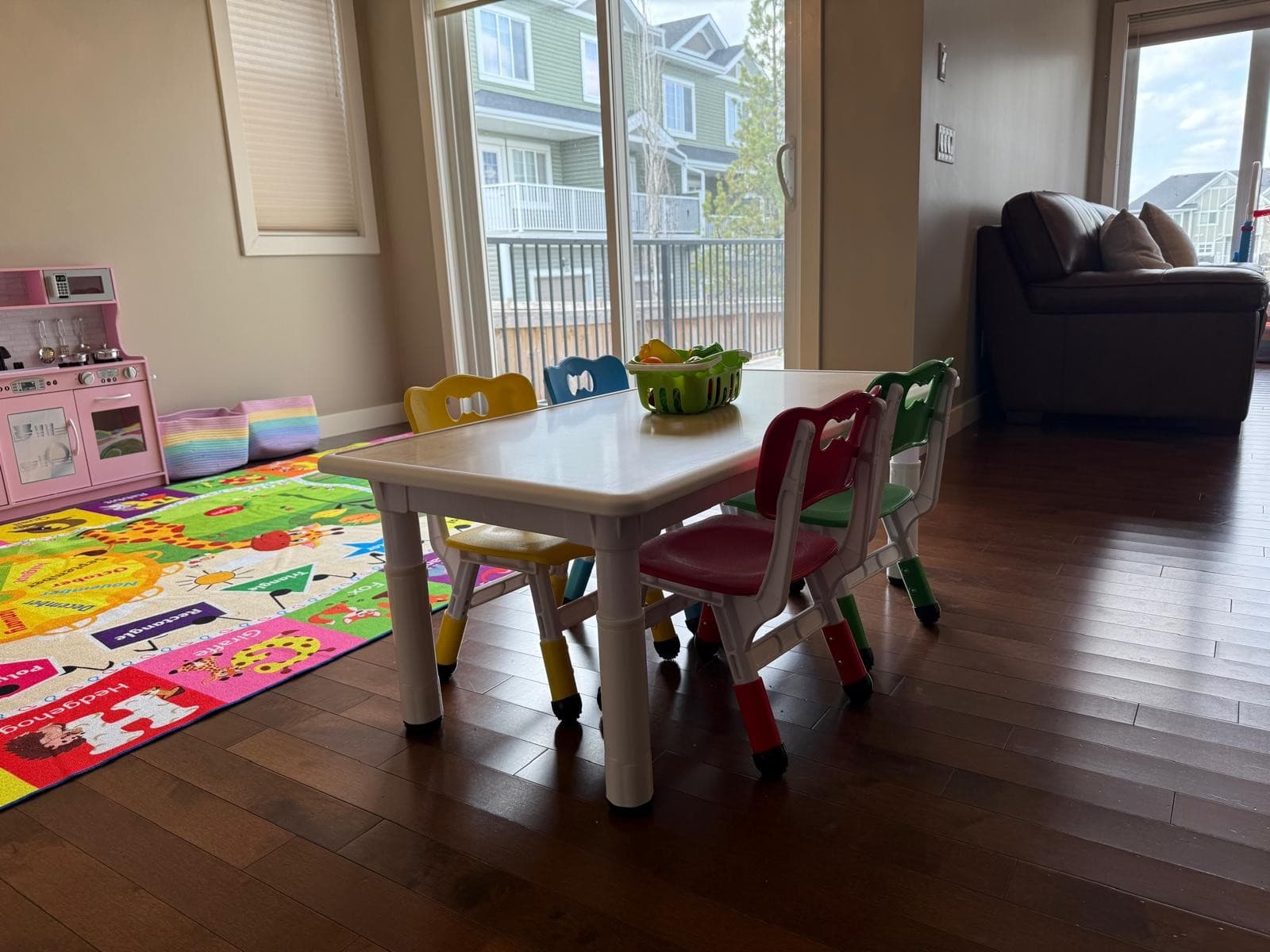 Activity table set up with learning materials for children